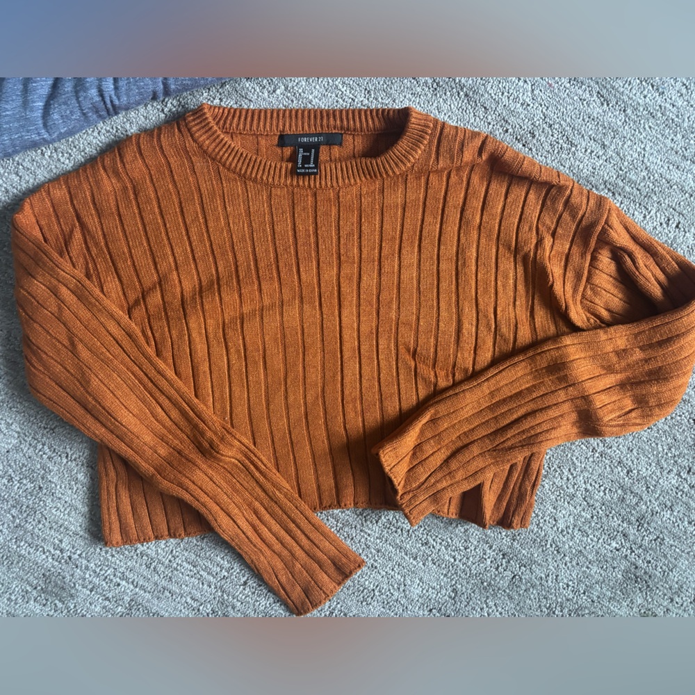 Women's Orange Ribbed Cropped Sweater